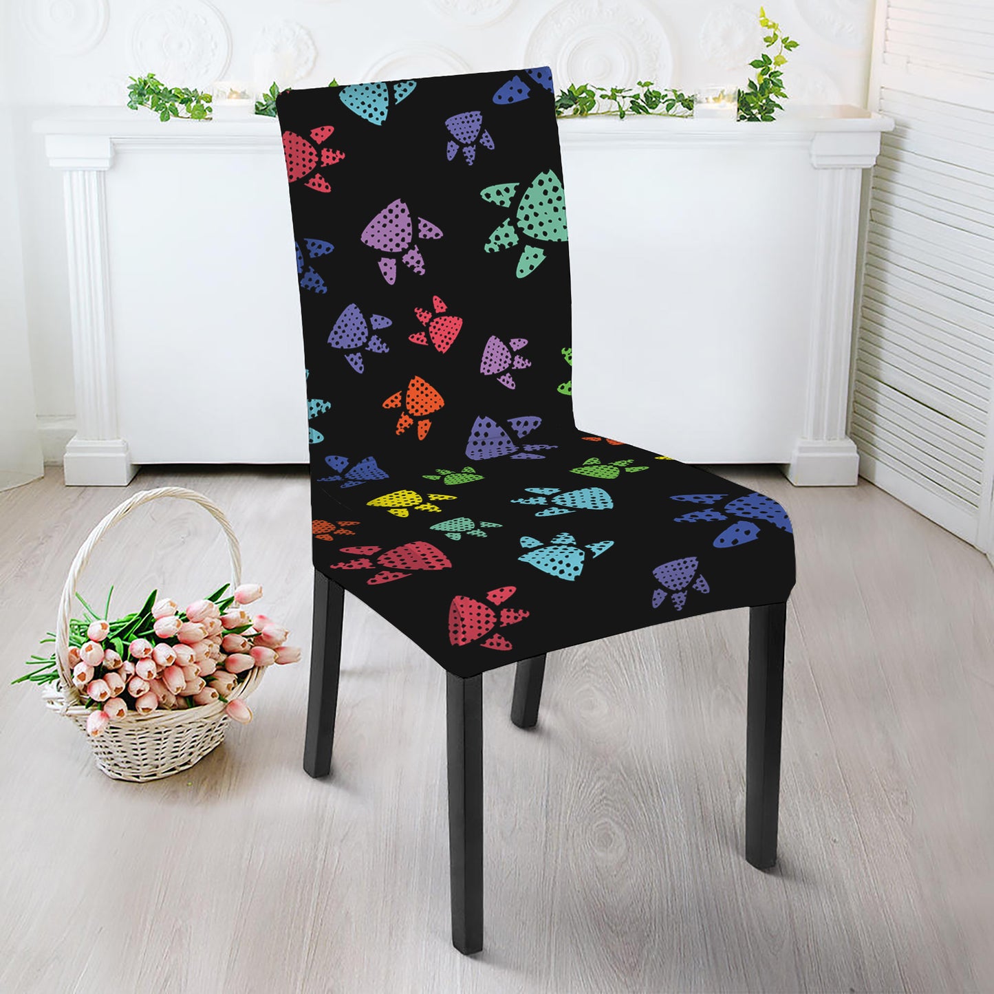 Cute Dino Footprint Pattern Print Dining Chair Slipcover