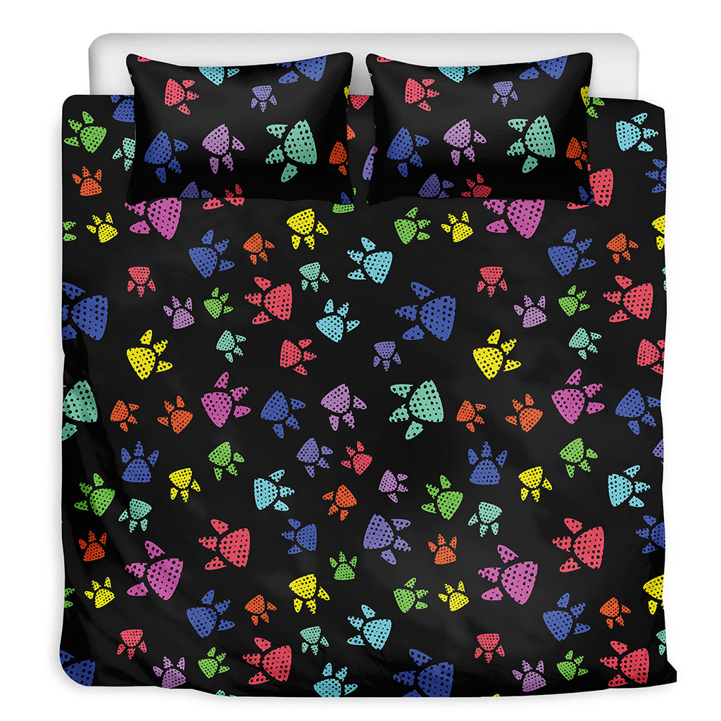 Cute Dino Footprint Pattern Print Duvet Cover Bedding Set