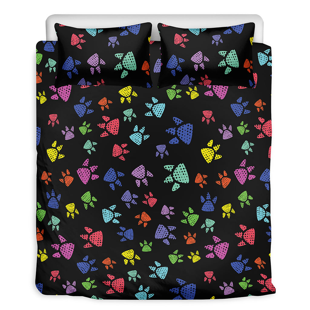 Cute Dino Footprint Pattern Print Duvet Cover Bedding Set
