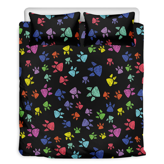 Cute Dino Footprint Pattern Print Duvet Cover Bedding Set