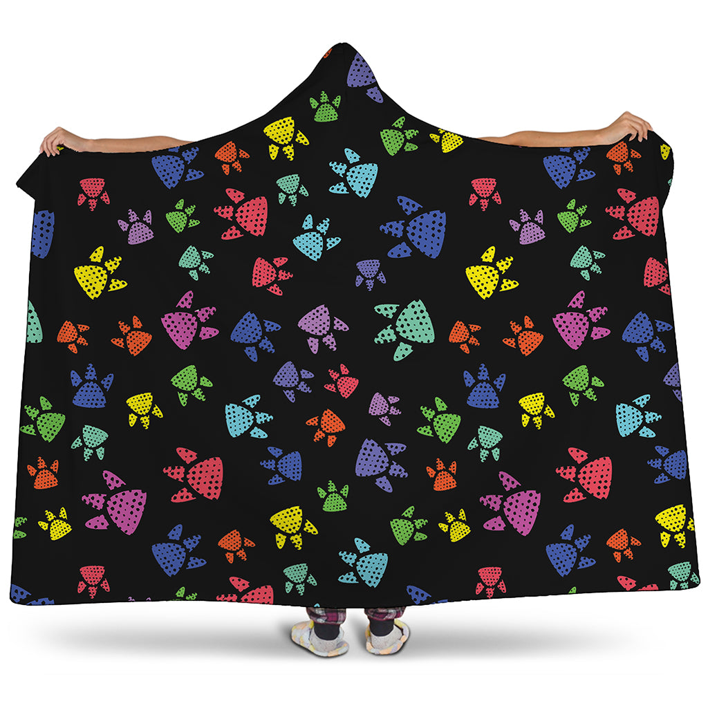 Cute Dino Footprint Pattern Print Hooded Blanket
