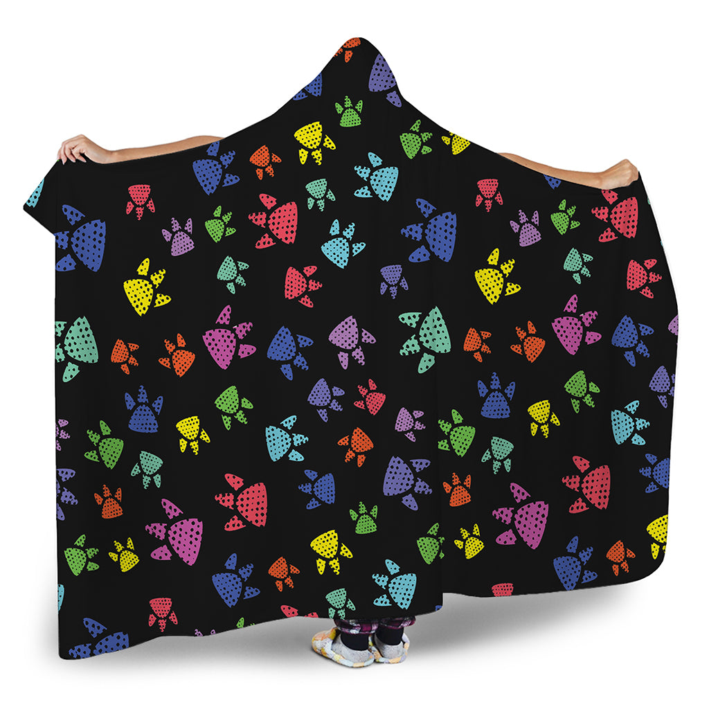 Cute Dino Footprint Pattern Print Hooded Blanket