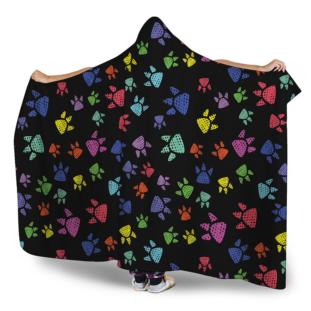 Cute Dino Footprint Pattern Print Hooded Blanket
