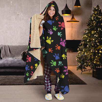 Cute Dino Footprint Pattern Print Hooded Blanket