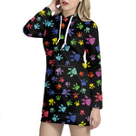 Cute Dino Footprint Pattern Print Hoodie Dress