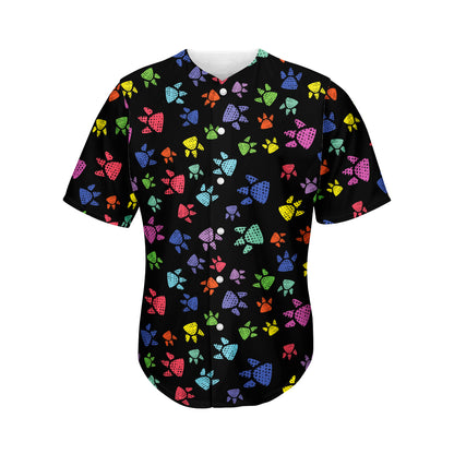 Cute Dino Footprint Pattern Print Men's Baseball Jersey