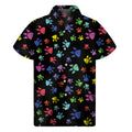 Cute Dino Footprint Pattern Print Men's Short Sleeve Shirt