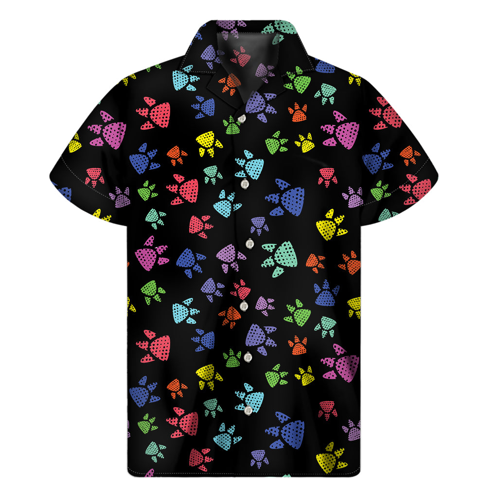 Cute Dino Footprint Pattern Print Men's Short Sleeve Shirt