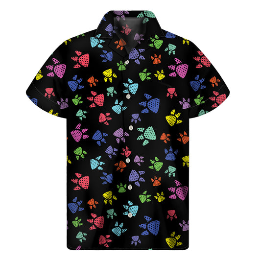Cute Dino Footprint Pattern Print Men's Short Sleeve Shirt