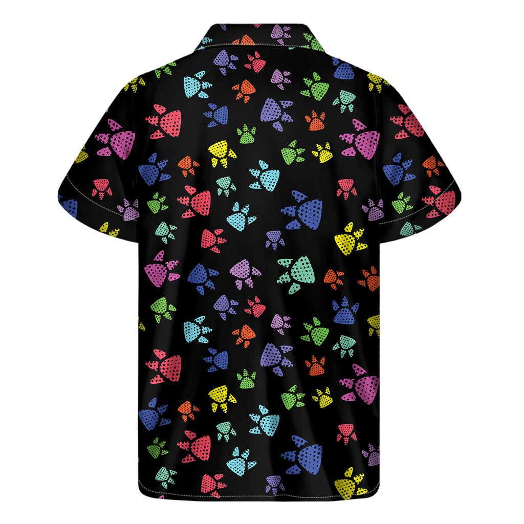 Cute Dino Footprint Pattern Print Men's Short Sleeve Shirt