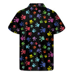 Cute Dino Footprint Pattern Print Men's Short Sleeve Shirt