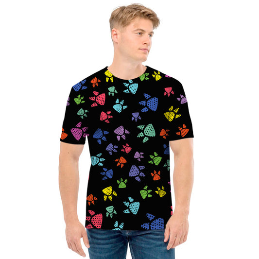 Cute Dino Footprint Pattern Print Men's T-Shirt