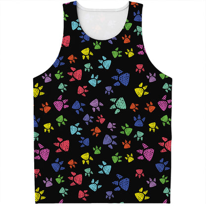 Cute Dino Footprint Pattern Print Men's Tank Top