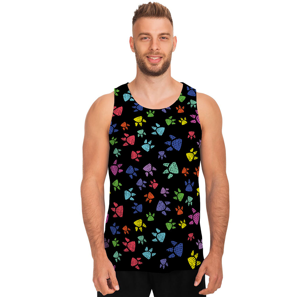 Cute Dino Footprint Pattern Print Men's Tank Top