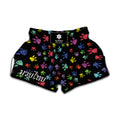 Cute Dino Footprint Pattern Print Muay Thai Boxing Shorts