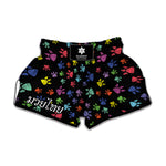 Cute Dino Footprint Pattern Print Muay Thai Boxing Shorts