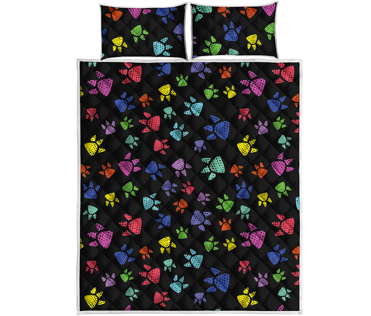 Cute Dino Footprint Pattern Print Quilt Bed Set