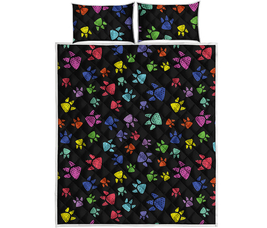 Cute Dino Footprint Pattern Print Quilt Bed Set