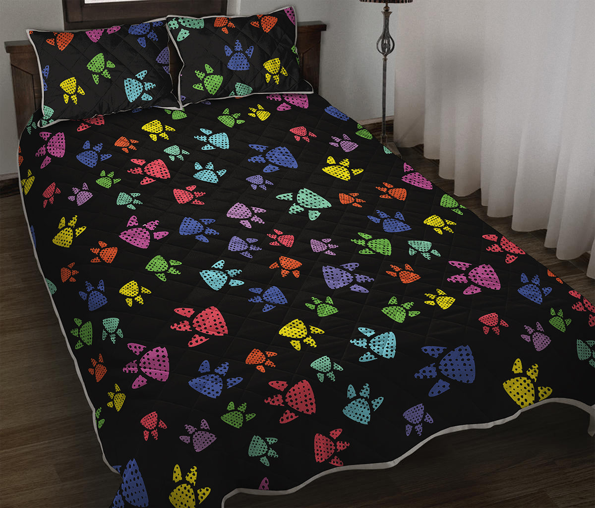 Cute Dino Footprint Pattern Print Quilt Bed Set