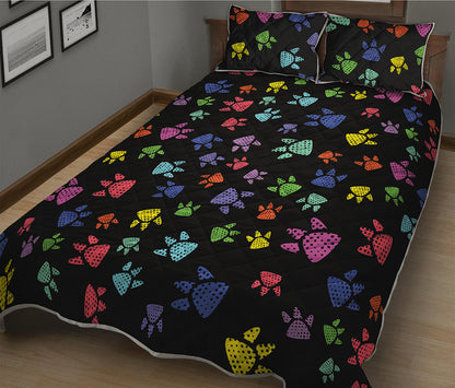 Cute Dino Footprint Pattern Print Quilt Bed Set