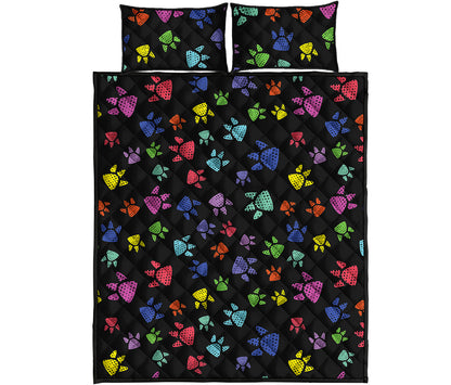 Cute Dino Footprint Pattern Print Quilt Bed Set