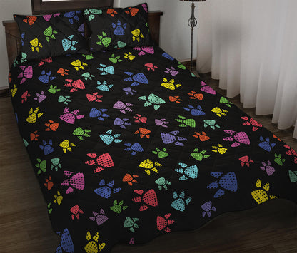 Cute Dino Footprint Pattern Print Quilt Bed Set