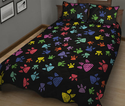 Cute Dino Footprint Pattern Print Quilt Bed Set