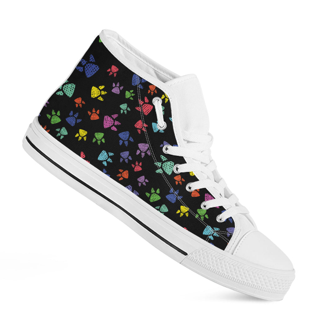 Cute Dino Footprint Pattern Print White High Top Shoes