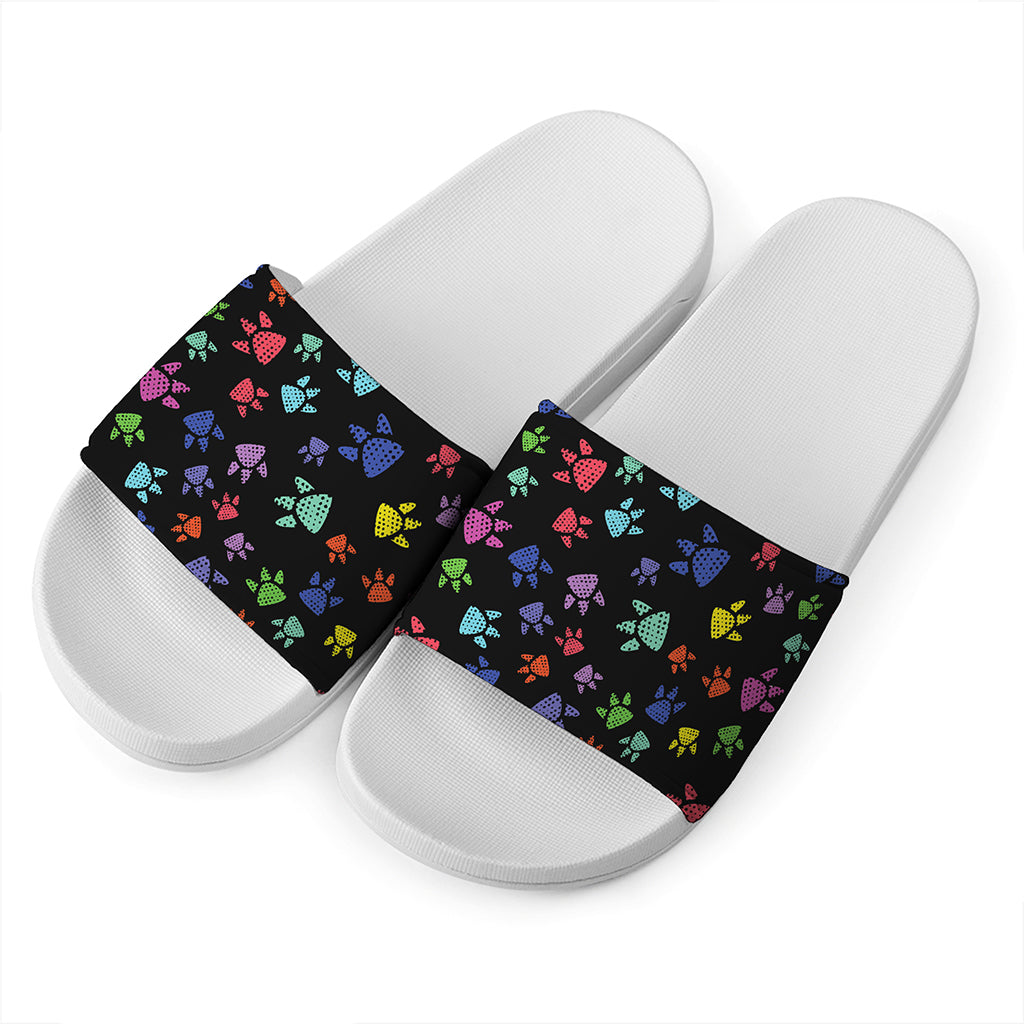 Cute Dino Footprint Pattern Print White Slide Sandals