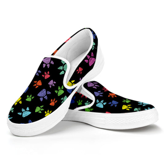 Cute Dino Footprint Pattern Print White Slip On Shoes