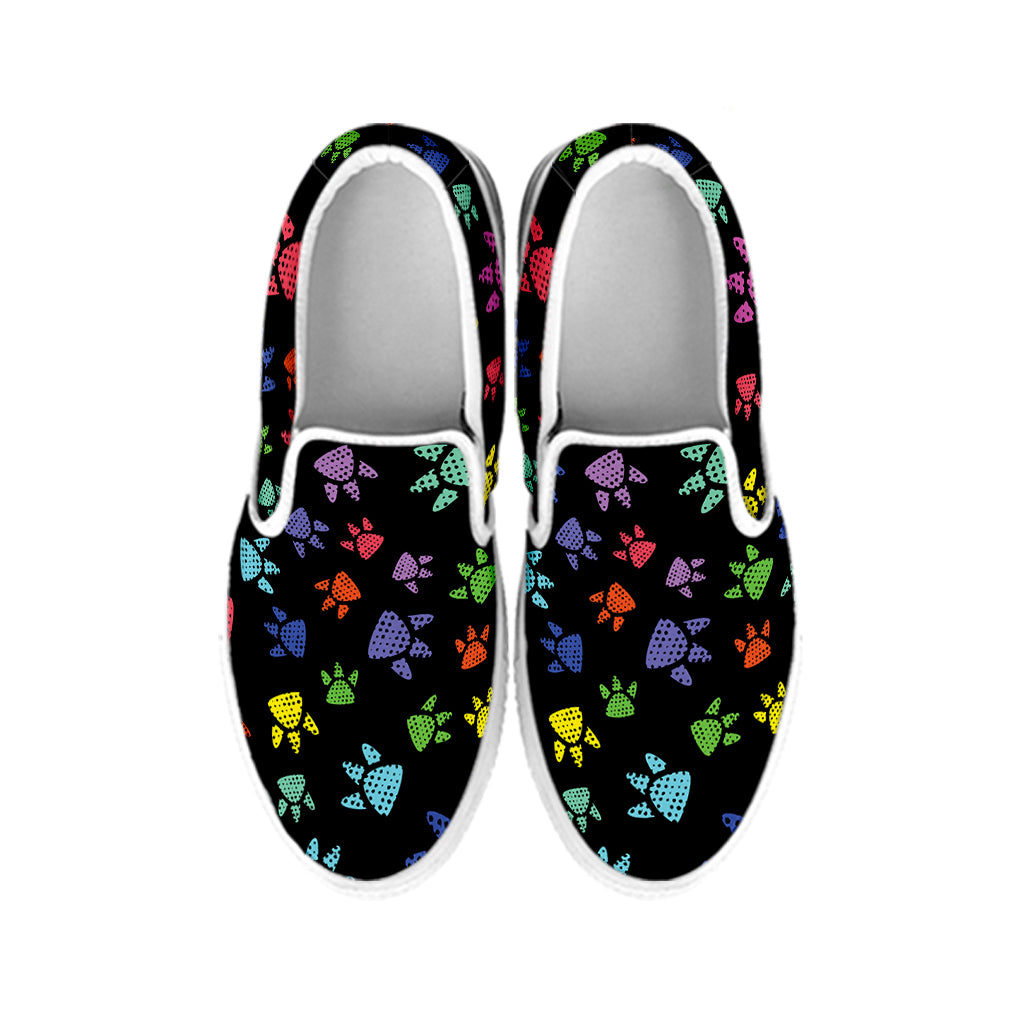 Cute Dino Footprint Pattern Print White Slip On Shoes