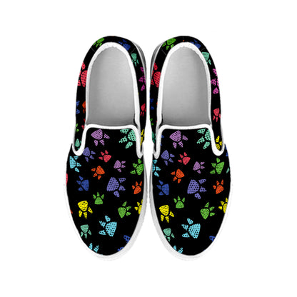 Cute Dino Footprint Pattern Print White Slip On Shoes