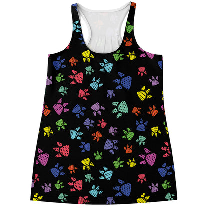 Cute Dino Footprint Pattern Print Women's Racerback Tank Top