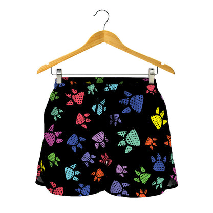 Cute Dino Footprint Pattern Print Women's Shorts