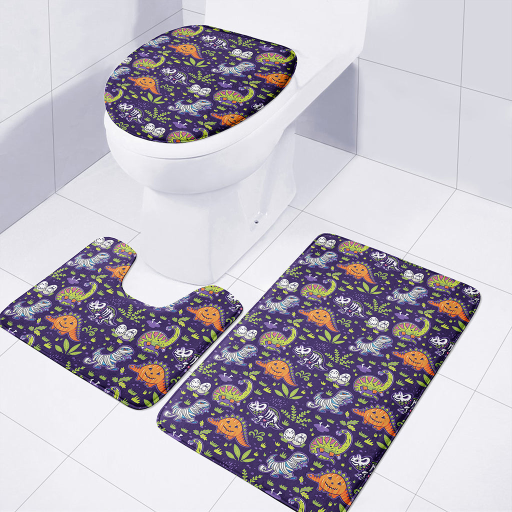 Cute Dino Halloween Pattern Print 3 Piece Bath Mat Set