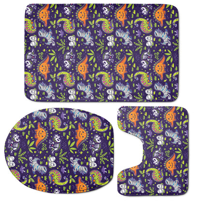 Cute Dino Halloween Pattern Print 3 Piece Bath Mat Set