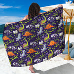 Cute Dino Halloween Pattern Print Beach Sarong Wrap