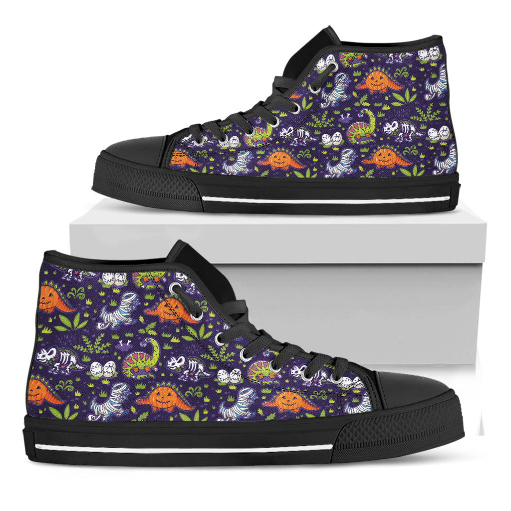 Cute Dino Halloween Pattern Print Black High Top Shoes