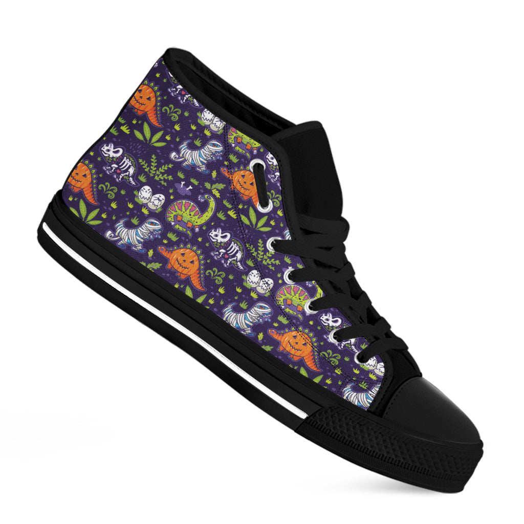 Cute Dino Halloween Pattern Print Black High Top Shoes