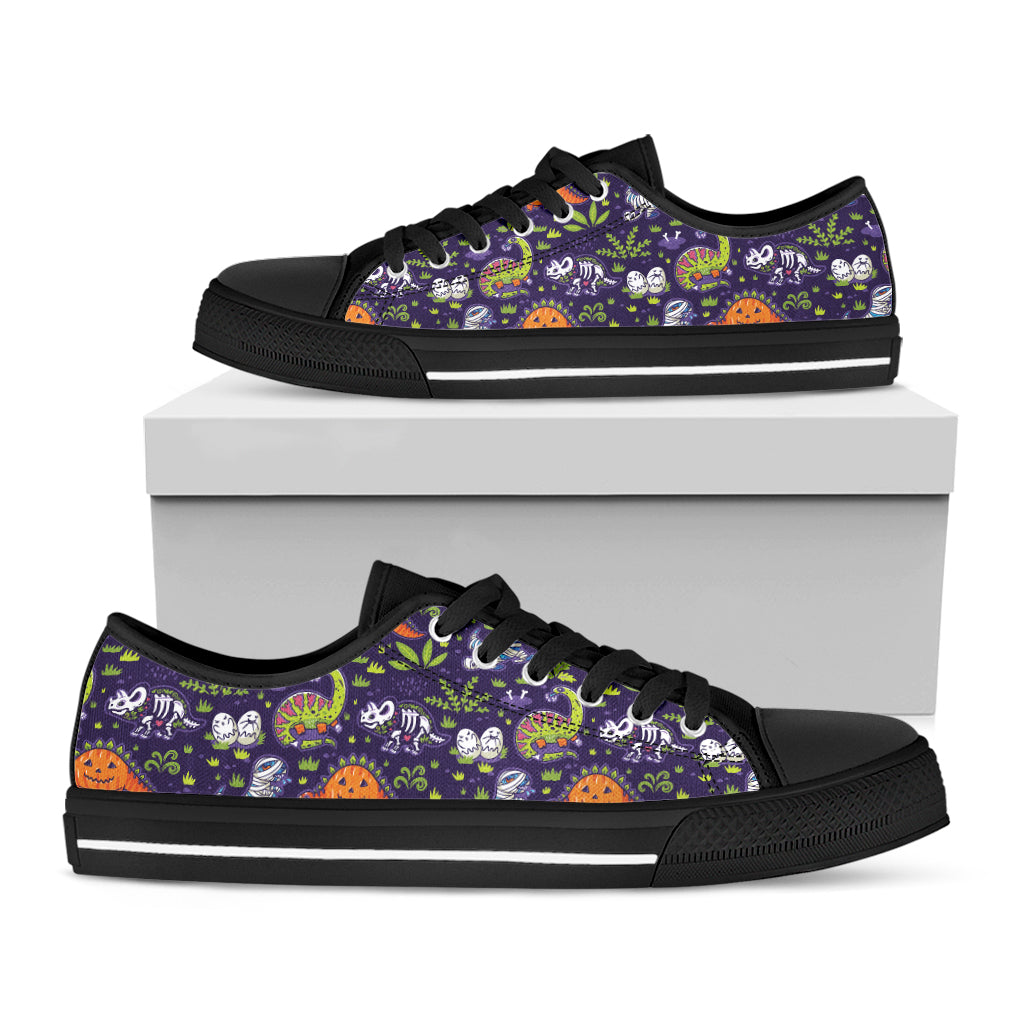 Cute Dino Halloween Pattern Print Black Low Top Shoes