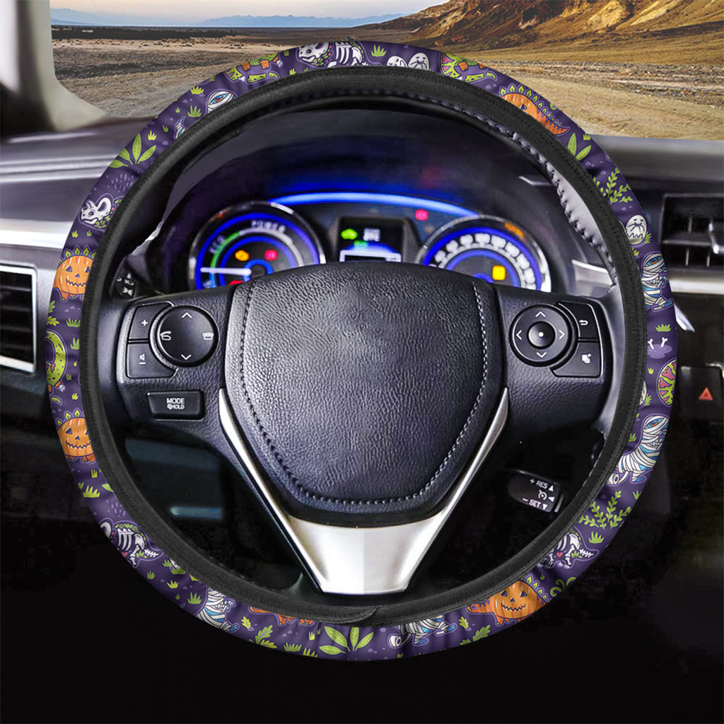 Cute Dino Halloween Pattern Print Car Steering Wheel Cover