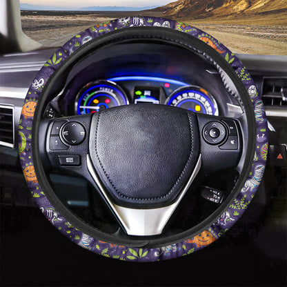 Cute Dino Halloween Pattern Print Car Steering Wheel Cover