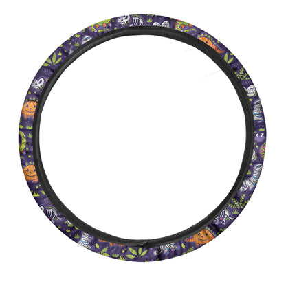 Cute Dino Halloween Pattern Print Car Steering Wheel Cover