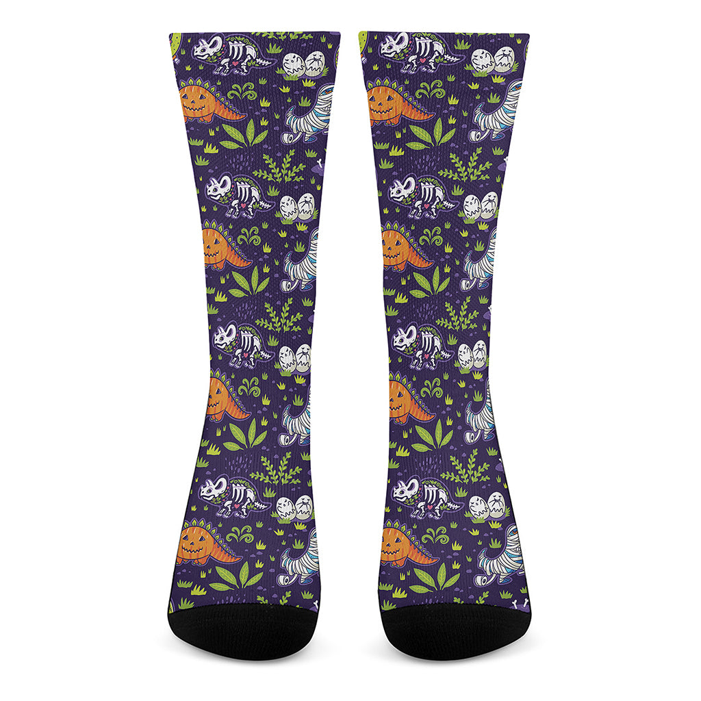 Cute Dino Halloween Pattern Print Crew Socks