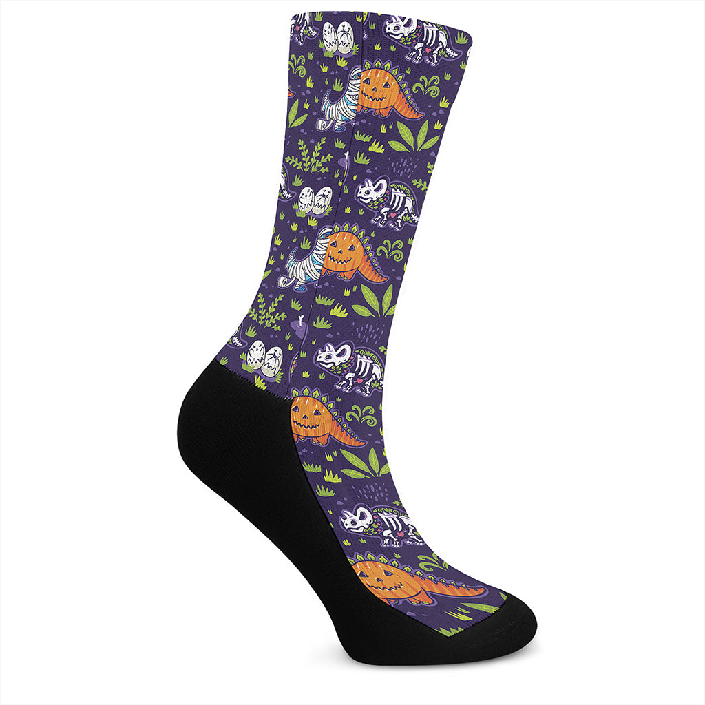 Cute Dino Halloween Pattern Print Crew Socks