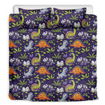 Cute Dino Halloween Pattern Print Duvet Cover Bedding Set