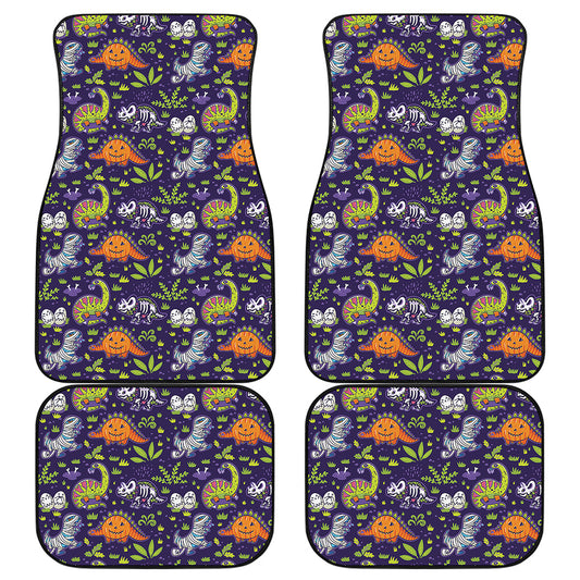 Cute Dino Halloween Pattern Print Front and Back Car Floor Mats