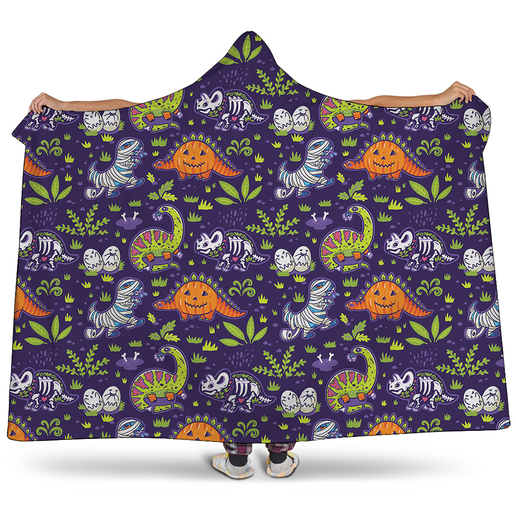 Cute Dino Halloween Pattern Print Hooded Blanket