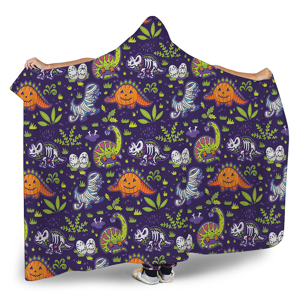 Cute Dino Halloween Pattern Print Hooded Blanket