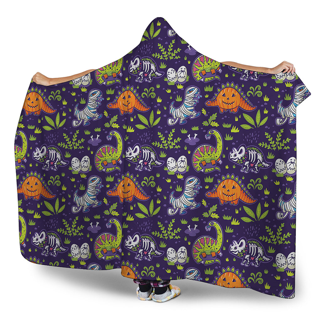 Cute Dino Halloween Pattern Print Hooded Blanket